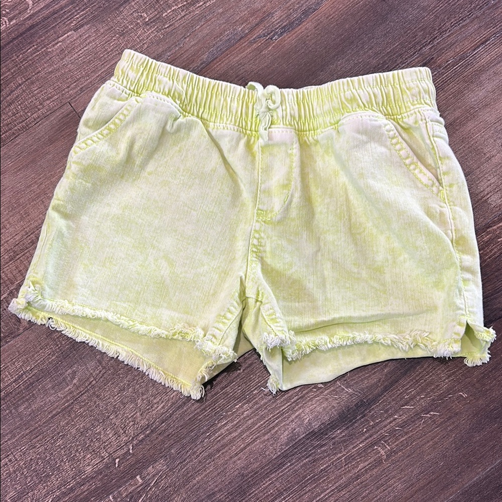 Lemon-Lime Green Frayed Hem Shorts